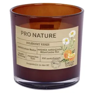 Müller Kerzen Duftglas PRO NATURE, (Ø x H): 100 x 100 mm , Recyceltes Duftkerzenglas aus natürlichen Wachsen und Rapsöl, 1 Packung = 6 Stück, Kamille & Orange