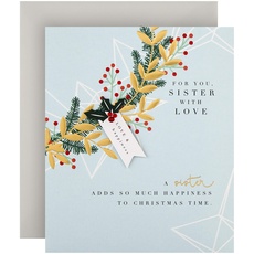Hallmark Weihnachtskarte für Schwester – modernes Blatt-Design.