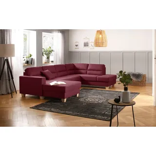 Home affaire Wohnlandschaft »Navan, komfortabel mit viel Platz, U-Form« wahlweise mit Bettfunktion und Kopfstütze, rot