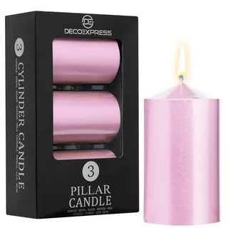 DECO EXPRESS Metallic Stumpenkerzen Set, 3er-Pack, Kerzen Lange Brenndauer, 30 Stunden, Geruchslos (Rose Gold - 3er-Pack)