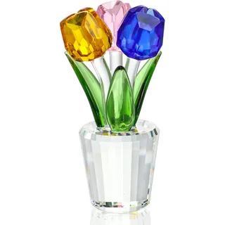 H&D HYALINE & DORA Bunte Kristall Tulpen Figur Sammlerstück, Glasblumenstrauß Briefbeschwerer, Geschenk für Jahrestag, Hochzeit, Tafelaufsatz, Ornament