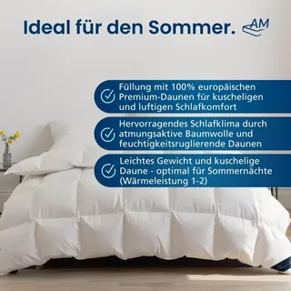 AM Qualitätsmatratzen Premium Sommer Daunen Bettdecke Made in Germany aus 100% | Daunen 135x200cm