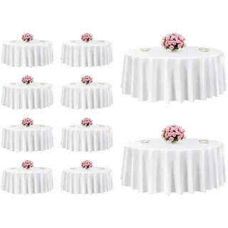 VEVOR 10 Stk. runde Tischdecken Tischwäsche 3048 mm, knitterfreier Tischdeckenschutz, maschinenwaschbares Tischtuch aus Polyestergewebe für Partys Hochzeiten Bankette formelle Veranstaltungen, Weiß