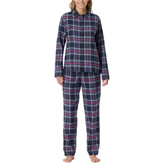 Schiesser Damen Schlafanzug lang mit Knopfleiste weiche Baumwolle Webware-X-Mas Gifting Sets Pyjamaset, Nachtblau_182122, 40