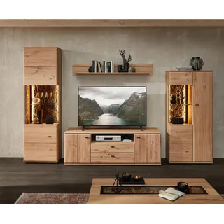 Linea Natura Wohnwand , Braun, Eschefarben, Eiche Artisan , Metall , Esche, Kork , massiv , 15 Fächer , 2 Schubladen , 331x205x50 cm , Typenauswahl, Beimöbel erhältlich , Wohnzimmer, Wohnwände, Komplette Wohnwände