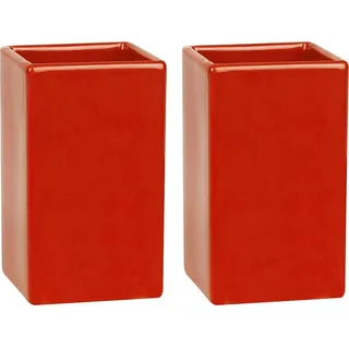 Spirella Zahnputzbecher Zahnbürstenhalter "Quadro", rot, Steingut - 2er Set - Rot