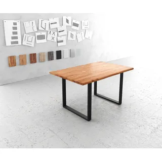 DELIFE Esstisch Edge 140x90 Akazie Natur Metall Schmal schwarz Live-Edge - Braun, Hellbraun