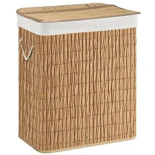 hjh living Wäschekorb FALSTER XL R 100 L Wäschesammler mit Deckel, Wäschebox Rattan mit Griffen, praktische Faltfunktion, Braun