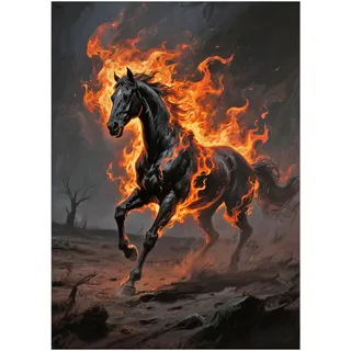 SHEGZHUC Diamond Painting Erwachsene Pferde Feuer, 30x40cm Diamant Malerei Bilder Tiere Pferd Schwarz, Mosaik Stickerei Kreuzstich Kunst Geschenk, Wanddekoration für Schlafzimmer Wohnzimmer