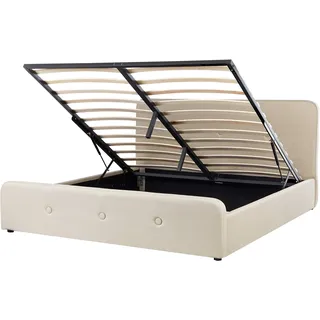 Beliani Polsterbett Beige 180 x 200 cm Doppelbett Hochklappbar Bettkasten Knopfverzierung Elegant Modern - Beige, Schwarz