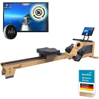Skandika Rudergerät für Zuhause Torin P6-G | Rudergeräte Krafttraining, mit Eigenantrieb, Rahmen aus Echtholz, Magnetbremse 32 Stufen, Bluetooth & Kinomap App kompatibel, Aufstellfunktion, bis 150 kg