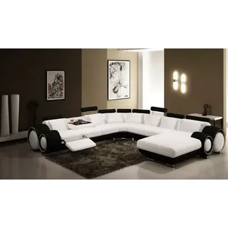 Leder Sofa Mit USB Couch XXL Wohnlandschaft Ledercouch Big Sofas Ecksofa - Schwarz