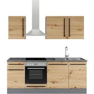 Stella Trading Küchenzeile Jazz 220 cm Anthrazit, Artisan Eiche Optik