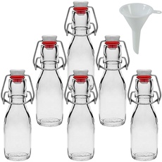 Viva Haushaltswaren - 6 x kleine Glasflasche 100 ml mit Bügelverschluss aus Porzellan zum Befüllen, als kleine Likörflasche & Saftflasche verwendbar (inkl. Trichter Ø 5 cm)