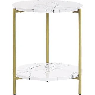 BELIANI Beistelltisch Weiß MDF-Platte Marmor Optik Rund 40 cm mit Goldenem Metallgestell Regal Modern Glamour Stil Sofatisch Wohnzimmer Salon Möbel - Weiß, Gold