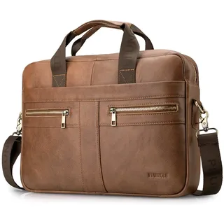 BAGZY Laptoptasche 14 Zoll Aktentasche Herren Umhängetasche Geschenk für Männer Handtasche für Männer Echtes Leder Herren Business Tasche Notebook Tasche Herren Bürotasche (Braun)