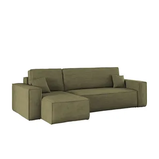 Kaiser Möbel Ecksofa mit schlaffunktion und bettkasten, Sofa L-form, Couch L-form BEST Dicker Cord Olive Links - Olive