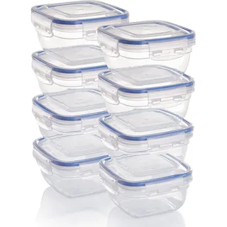 Grizzly Kunststoff Frischhaltedosen Set, 8X Vorratsdosen mit Deckel, quadratisch, stapelbar, Bruch-, mikrowellen- und spülmaschinenfest