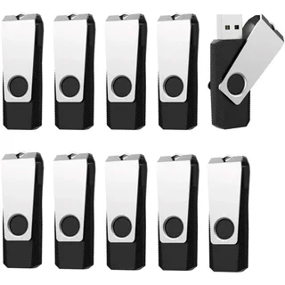 USB Sticks 1GB 10 Stück RAOYI USB-Stick 1GB 2.0 LED-Anzeige Schwarz | Speicherstick 1GB, Flash Laufwerk Schwenken mit Metalldeckel, für Computer-Nähmaschine, Laptop,PC,TV,Autoradio