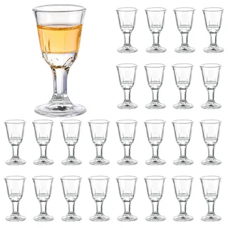 FWEEK 24 Stück Schnapsgläser mit Stiel 10ml, Elegante Aperitif Gläser aus Glas, Mini Likörgläser Set Spülmaschinenfest, Kleine Shot Glasses für Partys Hochzeit Gastronomie, 1cl