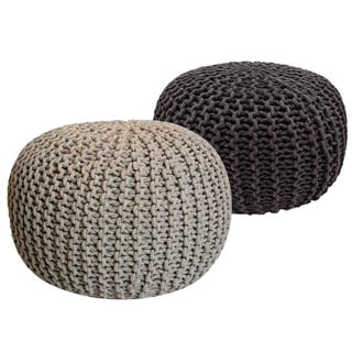 kreatives Wohnen Pouf Set 2 Stück Strickhocker Bodenkissen Grobstrick-Optik Ø 55 cm H 37 cm beige & grau Sitzhocker