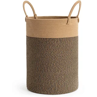 TIMEYARD Wäschekorb geflochten aus Baumwolle, Seil Korb mit Griffen, Groß Aufbewahrungskorb von Spielzeug im Kinderzimmer Decken im Wohnzimmer, D35 x H50 cm