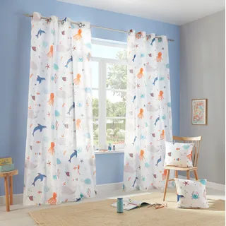 Gardine OTTO HOME "OCEAN" Gr. 3, weiß, B:135cm H:225cm, Baumwolle, Polyester, Gardinen, Gardine, Kindergardine einseitig mit Meerestieren bedruckt, Tiere