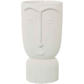 DRW Vase mit Gesicht, Keramik, Beige, gesprenkelt, 13 x 25 cm, Sockel 10,5 cm