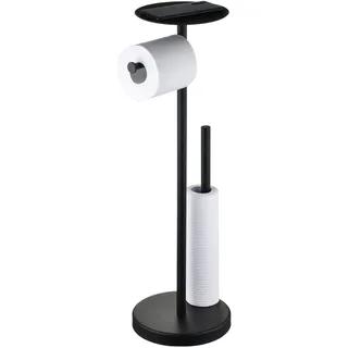 SHUNLI Toilettenpapierhalter Stehend mit Regal, Freistehend Klopapierhalter mit Klopapier Aufbewahrung, WC Papier Halterung für Badezimmer Küche, Schwarz/Edelstahl SUS304