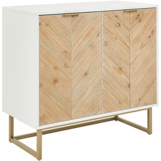Beliani Sideboard Weiß und helles Holz MDF Holzfurnier 2 Türen mit Einlegeböden Skandinavisches Schlafzimmer Aufbewahrungslösung