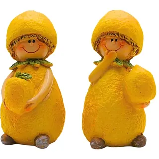Dekohelden24 2 Stück große Dekofiguren, Gartenfiguren als Zitrone, Früchtefiguren als Zitrone, Sommerfiguren, Zitronenfiguren, Zitronenkinder aus Keramik im 2er Set in Gelb, Größe einer Figur: L/B/H 6 x 6 x 10 cm