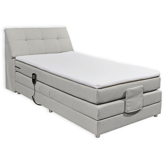 CARPINO Boxspringbett 120x200 elektrisch verstellbar, Silber - Bequemes Einzelbett mit dekorativer Steppung & Komfortschaum Topper - 120 x 110 x 234 cm (B/H/T)