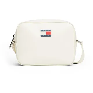 Umhängetasche TOMMY JEANS "TJW MUST CAMERA BAG", Damen, Gr. B/H/T: 18cm x 14cm x 7cm, ivory, Lederimitat, Taschen Umhängetasche, Damen Schultertasche, Minibag, Kamerabag mit typischer Logoflagge