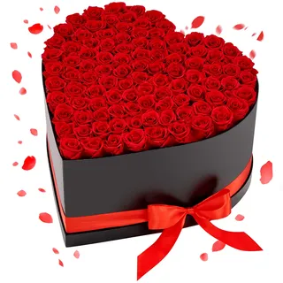 VEVOR 100 Stk. Ewige Rosen in Herzform Box, konservierter Blumenstrauß, Blumen Geschenkbox für ihre Frau, Mütter, Liebespartner, zur Hochzeit, zum Muttertag, Valentinstag, Weihnachten, Rot