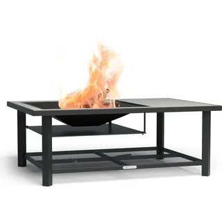 Blumfeldt Merano Avanzato L Feuerschale - 3-in-1 Feuerschale mit Grillrost & Tisch, robuster Stahlrahmen, Terrazzo-Tischplatte, inkl. Funkenschutz, Schürhaken & Deckel, für Garten & Terrasse - Schwarz