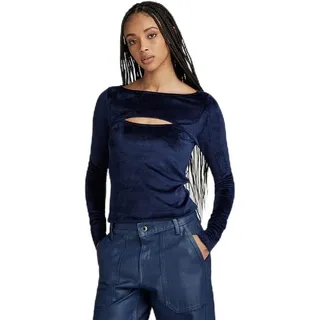 G-Star RAW Damen Cut-Out Slim Boatneck Top, Blau (warm Sartho D23811-D422-C423), S