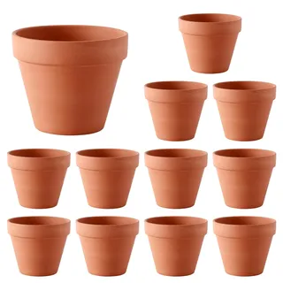 Veebmys 12 Miniatur-Terrakottatöpfe, 12 × 10 cm Wiederverwendbare Terrakotta-Pflanzgefäße Mit Drainagelöchern, Geeignet Für Bastelprojekte Und Pflanzenvermehrung (Orange Braun, 12)