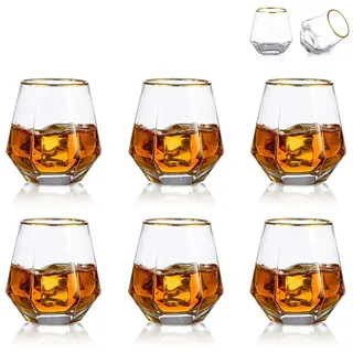 Diamond Whisky Glasses 6er-Set Gekipptes Scotchglas 300 Ml Whiskyglas Moderner Look Für Männer Frauen, Papa, Ehemann, Freunde, Glaswaren Für Bourbon/Rum/Bar Tumbler