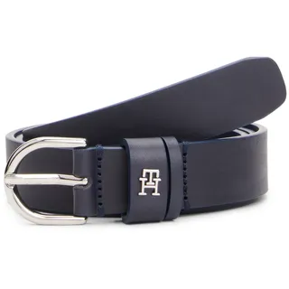 Ledergürtel TOMMY HILFIGER "ESSENTIAL EFFORTLESS 2.5 cm breit SILVER", Damen, Gr. 100, blau (space blau), Rindsleder, unifarben, Gürtel Ledergürtel, Einfachdornschließe, Metallemblem