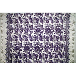 Wogeka - Sarong Violet weiß, lila Blüten-Blätter 170x110 cm - blickdichtes Strandtuch als Pareo Wickelrock Loop Stola Sar23