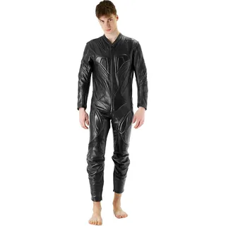 Bockle® Power GAY-ZIP® Leder Kombi Anzug mit durchgehendem Reißverschluss Lederhose Jacke, 46 - Schwarz
