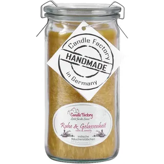 Candle Factory Mini Jumbo Duftkerze aus pflanzlichem Stearin im hitzebeständigen Glas der Marke Weck®, ca. 70h Brennzeit, Duft: Ruhe & Gelassenheit