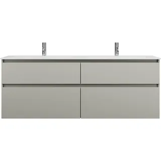 burgbad Lin20 Mineralguss-Doppelwaschtisch Weiß Matt inklusive Waschtischunterschrank, 4 Auszüge parallel, 1620x495x612mm, SGIB162F5352C0037, Farbe: Basaltgrau Matt mit Laserkante