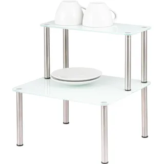 bremermann Glas-Regal, Küchenregal 2 Ebenen, Glas/Edelstahlfüße, weiß - Weiß