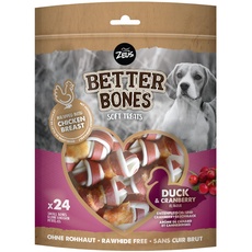 BetterBones – weicher Kausnack für Hunde, ohne Rohhaut, umwickelte Knochen mit Ente und Cranberry, 7,5cm, 24er Pack