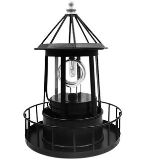 Solar Rotierender Leuchtturm Licht Outdoor Garten Dekoration Laterne (Schwarz)