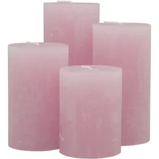 DONAU HOME Stumpenkerzen Rustik-Kerze/Rosa/ 4 Stück/Ø 6 cm x 8, 10, 12, 14 cm/Unparfümiert/zur Dekoration im Wohnzimmer, Bad
