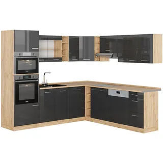 Vicco Winkelküche L-Form 237 x 247 cm Eiche hochglänzend