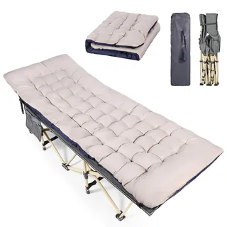 REDCAMP Campingbett Feldbett Klappbar mit Auflage, XXL 190 x 71 cm Faltbar Feldbettauflage mit Matratze Topper für Camping Garten Innen Outdoor, Cremeweiß
