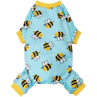 Fitwarm Funny Bee Fleece-Hunde-Pyjama, warme Winter-Hundekleidung für kleine Hunde, Jungen und Mädchen, gemütlicher Haustier-Einteiler mit Füßen, Hellblau, Größe M